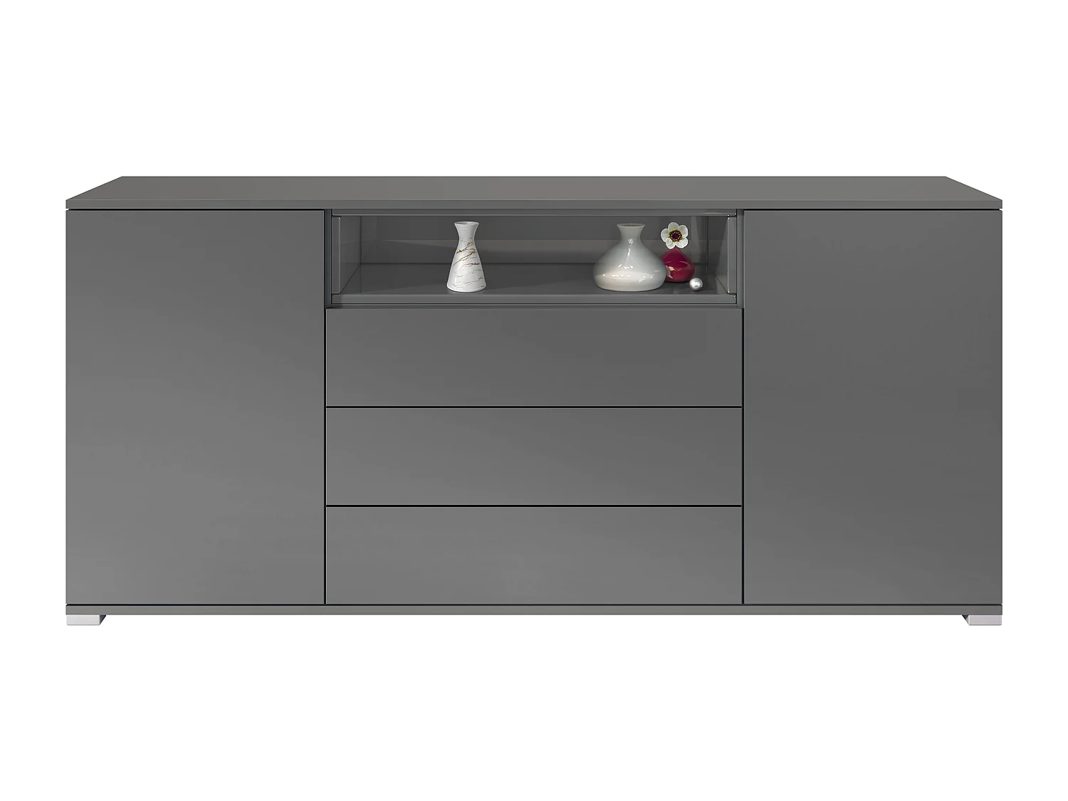 Skadu V4 Buffet, Commode avec 2 portes, 3 tiroirs et 1 compartiment ouvert, anthracite mat/gris haute brillance (166,5 x 75,5 x 35 cm)
