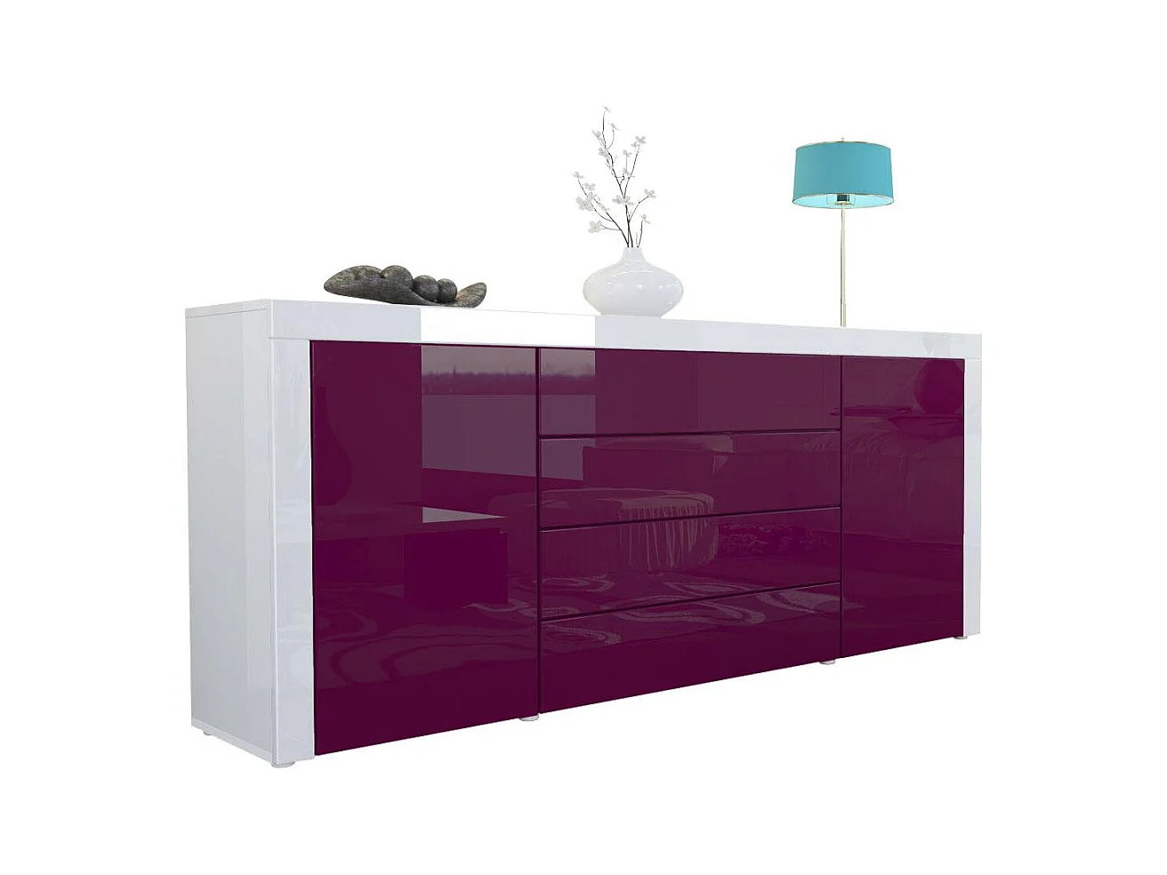 SIDEBOARD La Paz Brombeer Hochglanz / Weiß Hochglanz