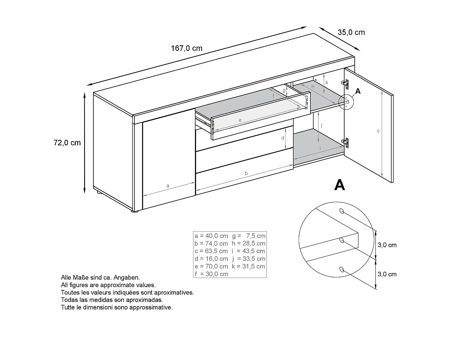SIDEBOARD La Paz Brombeer Hochglanz / Weiß Hochglanz