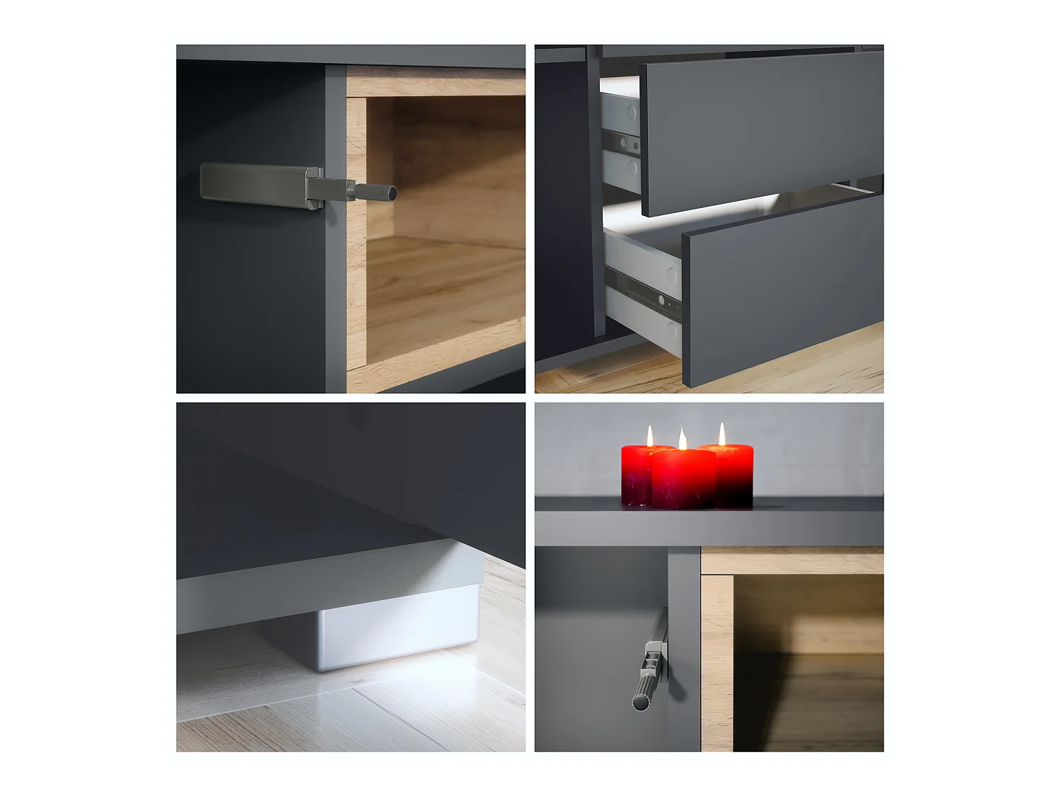 Skadu V2 Buffet, Commode avec 2 portes, 3 tiroirs et 1 compartiment ouvert, anthracite mat/denim mat (138,5 x 75,5 x 35 cm)