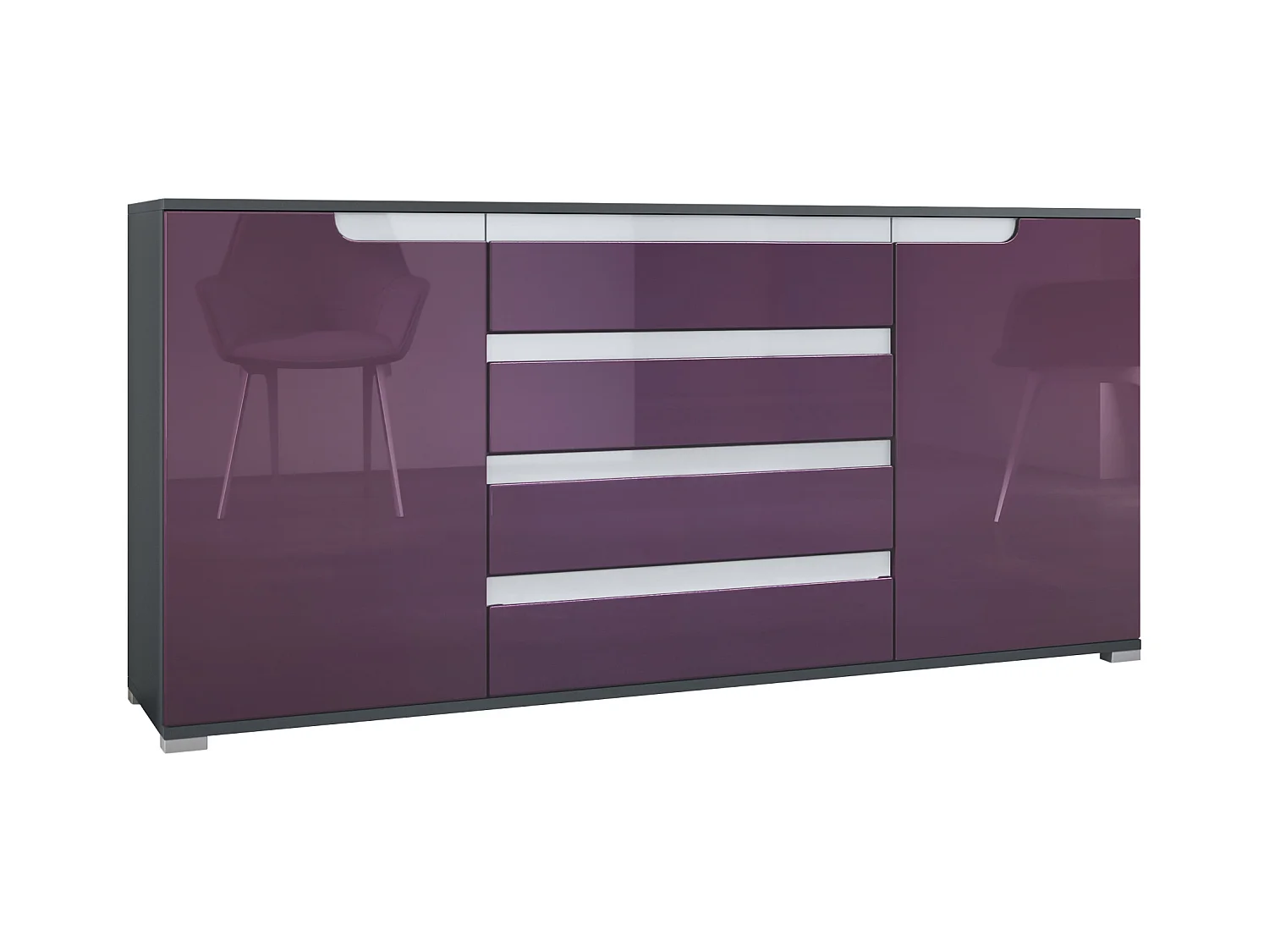 SIDEBOARD Sylt Brombeer Hochglanz / Weiß Hochglanz