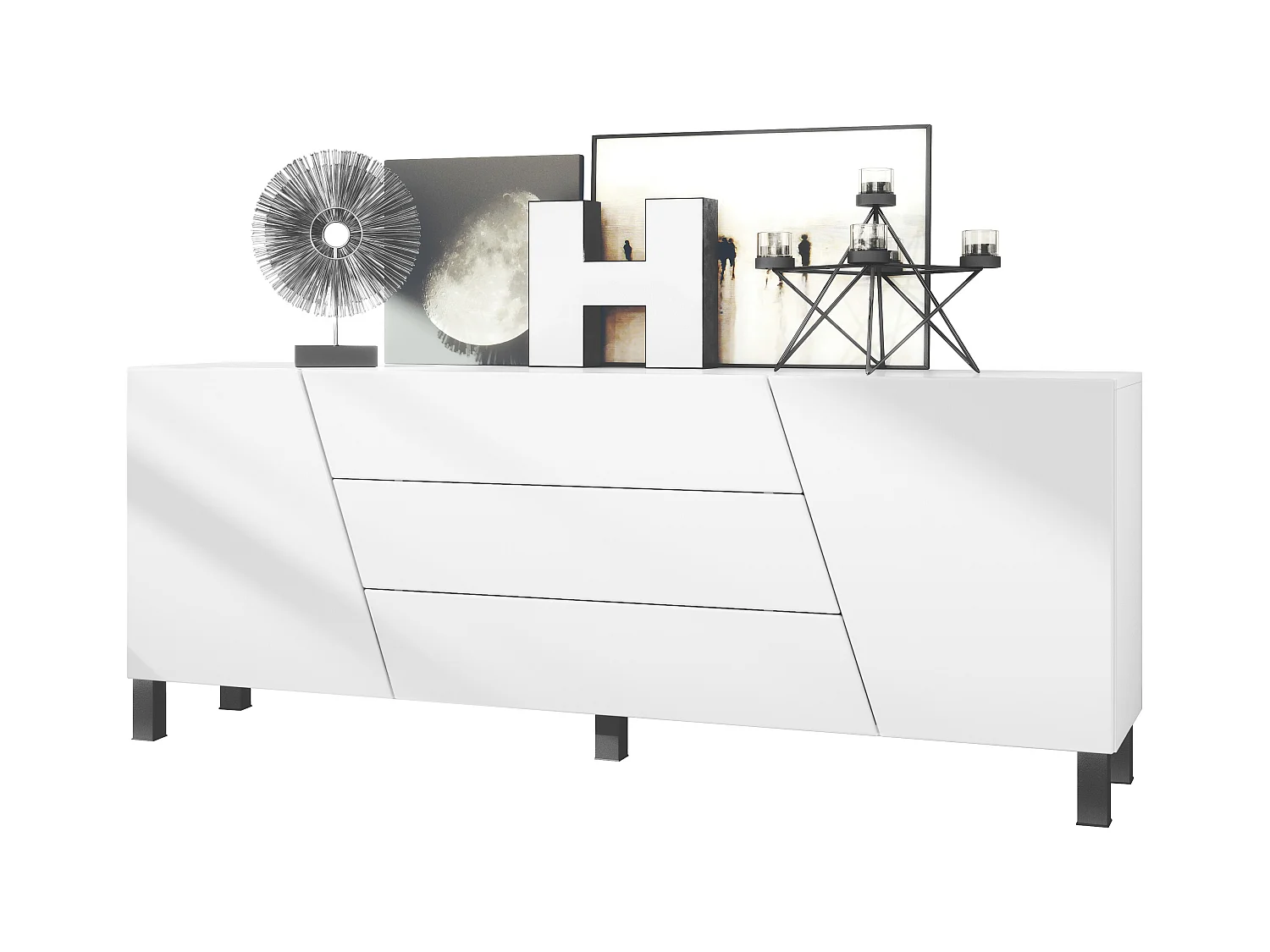 Aparador  Houston, cómoda con 2 puertas y 3 cajones, carcasa blanca mate, frentes blanca mate (178 x 69,5 x 38,5 cm)