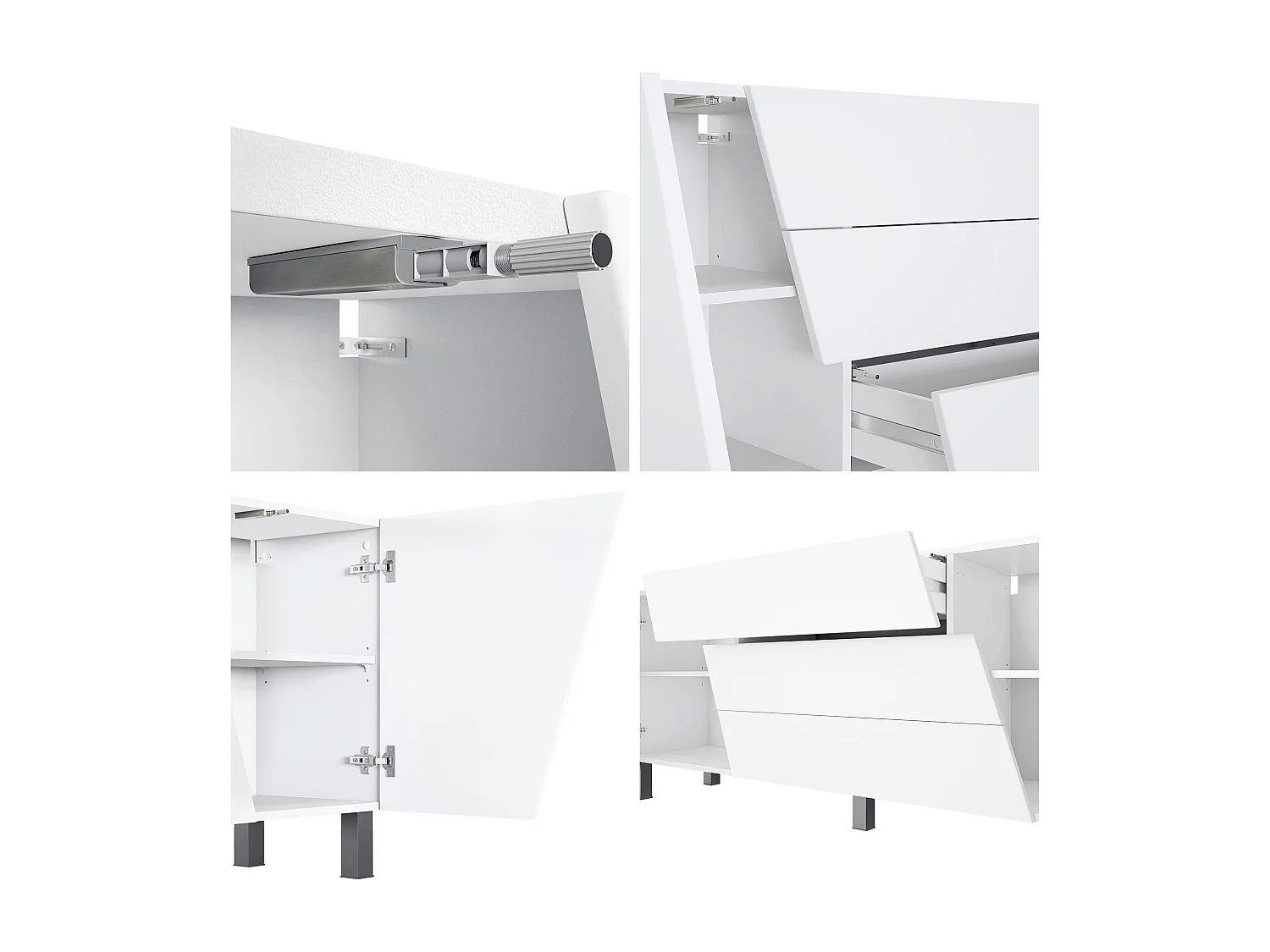 Aparador  Houston, cómoda con 2 puertas y 3 cajones, carcasa blanca mate, frentes blanca mate (178 x 69,5 x 38,5 cm)