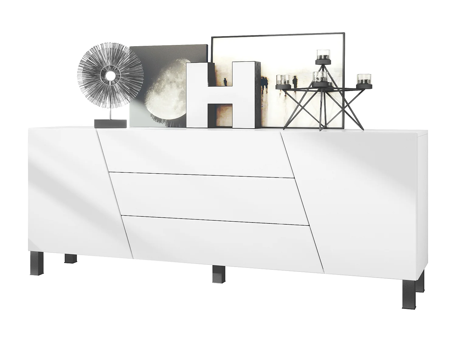Vladon madia Houston, credenza a 2 ante e 3 cassetti, mobile bianco opaco, frontali bianco opaco (178 x 57,5 x 38,5 cm)