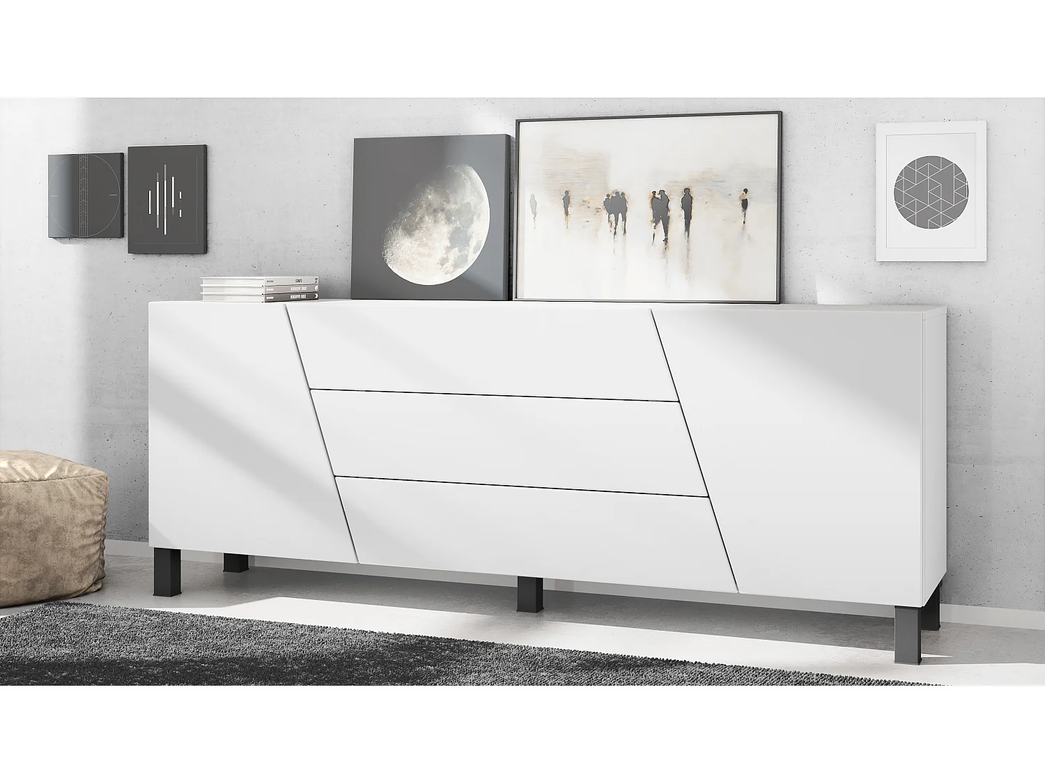 Vladon madia Houston, credenza a 2 ante e 3 cassetti, mobile bianco opaco, frontali bianco opaco (178 x 57,5 x 38,5 cm)