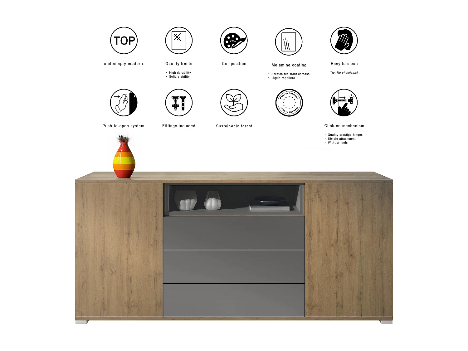 SIDEBOARD Skadu Schwarz Hochglanz