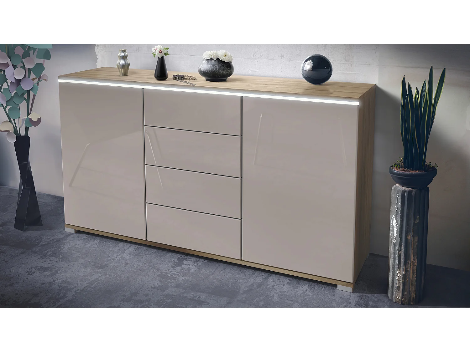 SIDEBOARD Faro Sandgrau Hochglanz