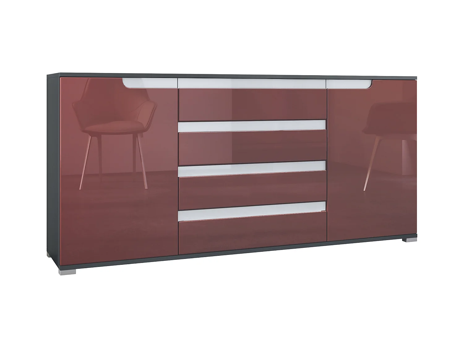 SIDEBOARD Sylt Bordeaux Hochglanz / Weiß Hochglanz