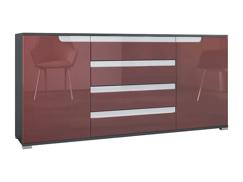 SIDEBOARD Sylt Bordeaux Hochglanz / Weiß Hochglanz
