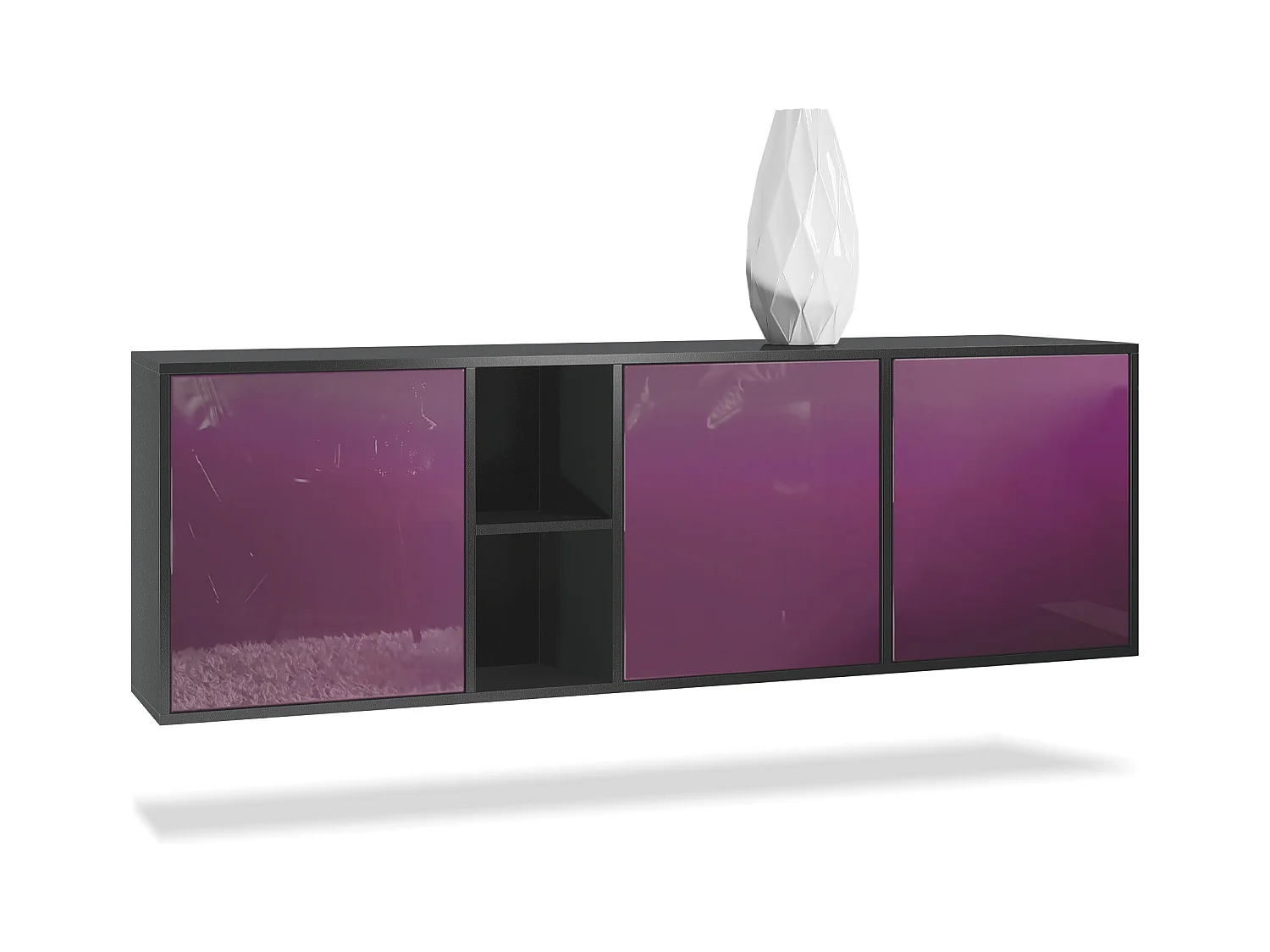 Commode Cuba - noir mat/mûre haute brillance - Buffet moderne pour votre salon - (LxHxP) 182x53x35 cm