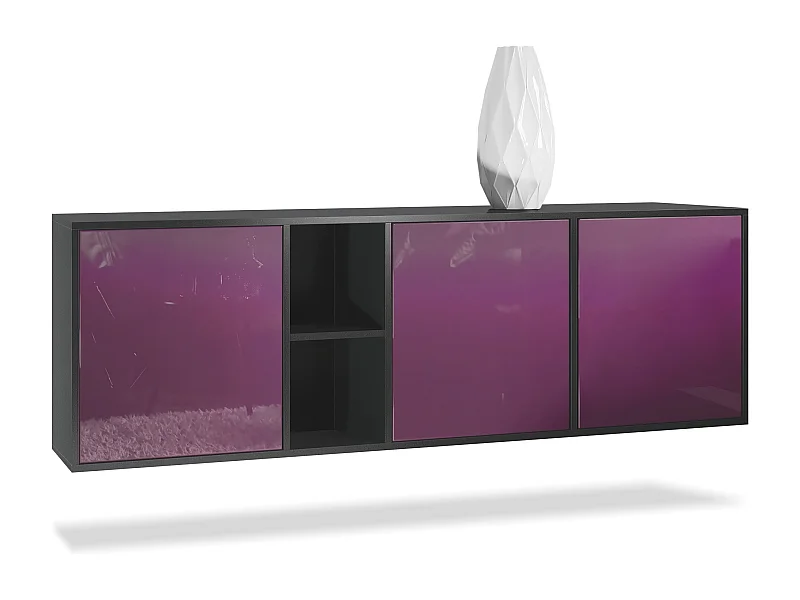 Commode Cuba - noir mat/mûre haute brillance - Buffet moderne pour votre salon - (LxHxP) 182x53x35 cm