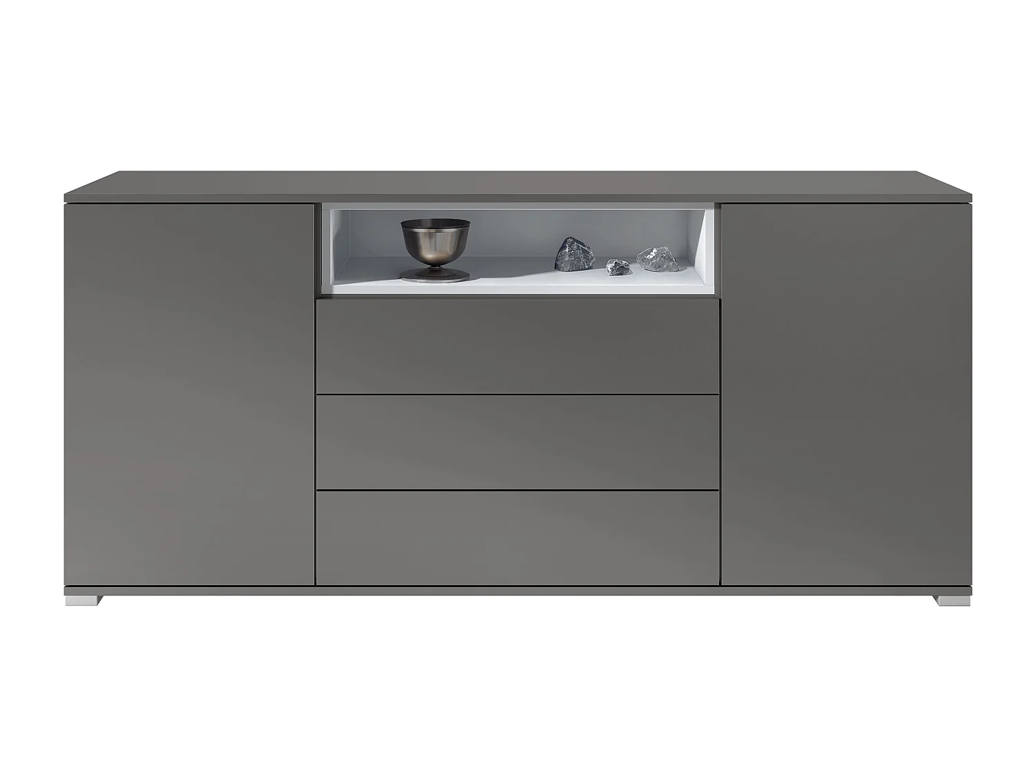 Skadu V4 Credenza, mobile con 2 ante, 3 cassetti e 1 scomparto a giorno, antracite opaco /bianco opaco (166,5 x 75,5 x 35 cm)