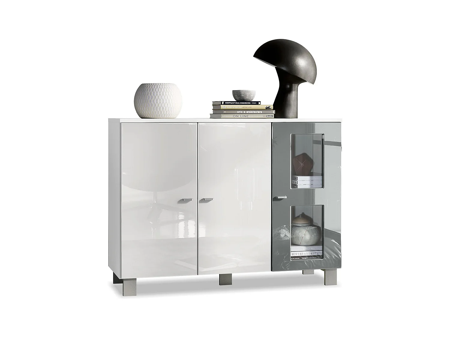 SIDEBOARD Denjo Tür in Grau Hochglanz