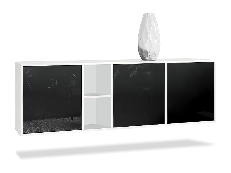 Commode Cuba - blanc mat/noir haute brillance - Buffet moderne pour votre salon - (LxHxP) 182x53x35 cm