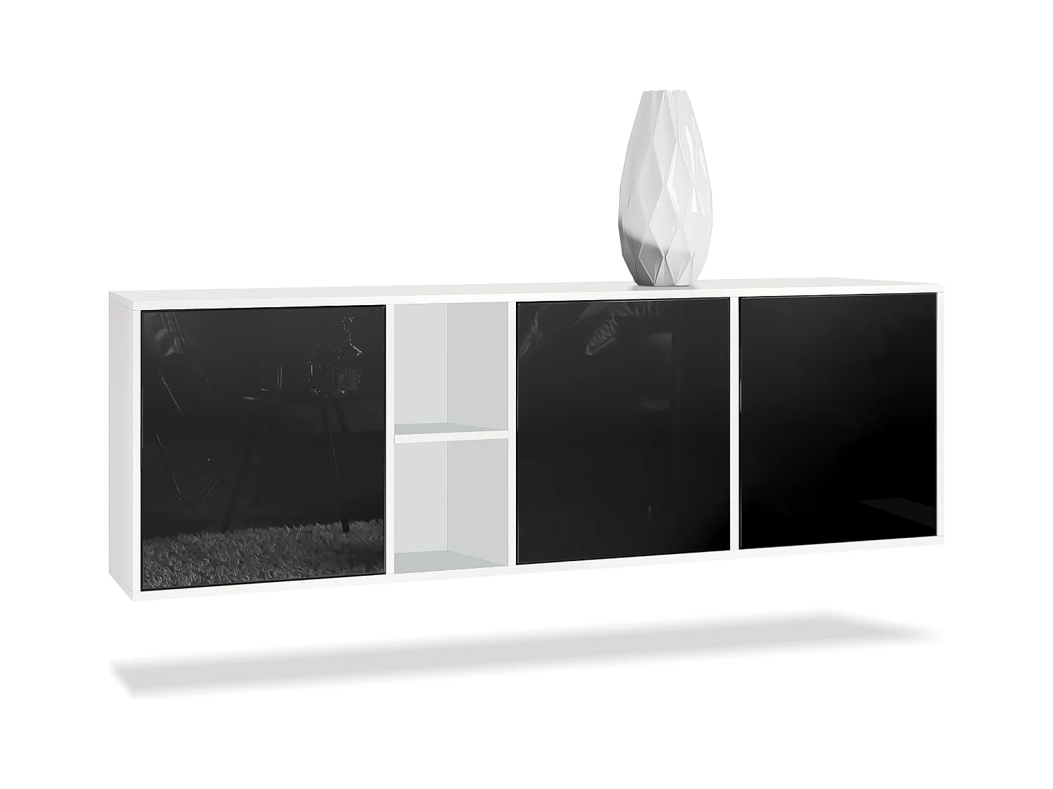 Commode Cuba - blanc mat/noir haute brillance - Buffet moderne pour votre salon - (LxHxP) 182x53x35 cm