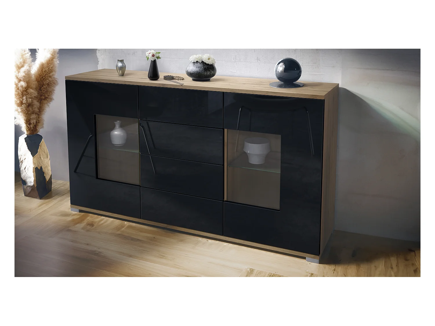 SIDEBOARD Grömitz Schwarz Hochglanz