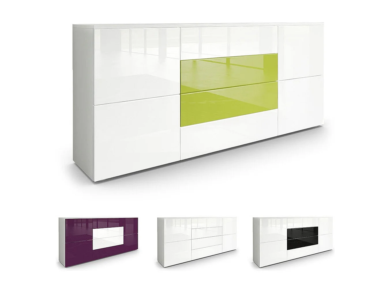 Madia  Rova, mobile con 4 ante e 4 cassetti, bianco opaco/rovere naturale/bianco lucido (166 x 72 x 35 cm)