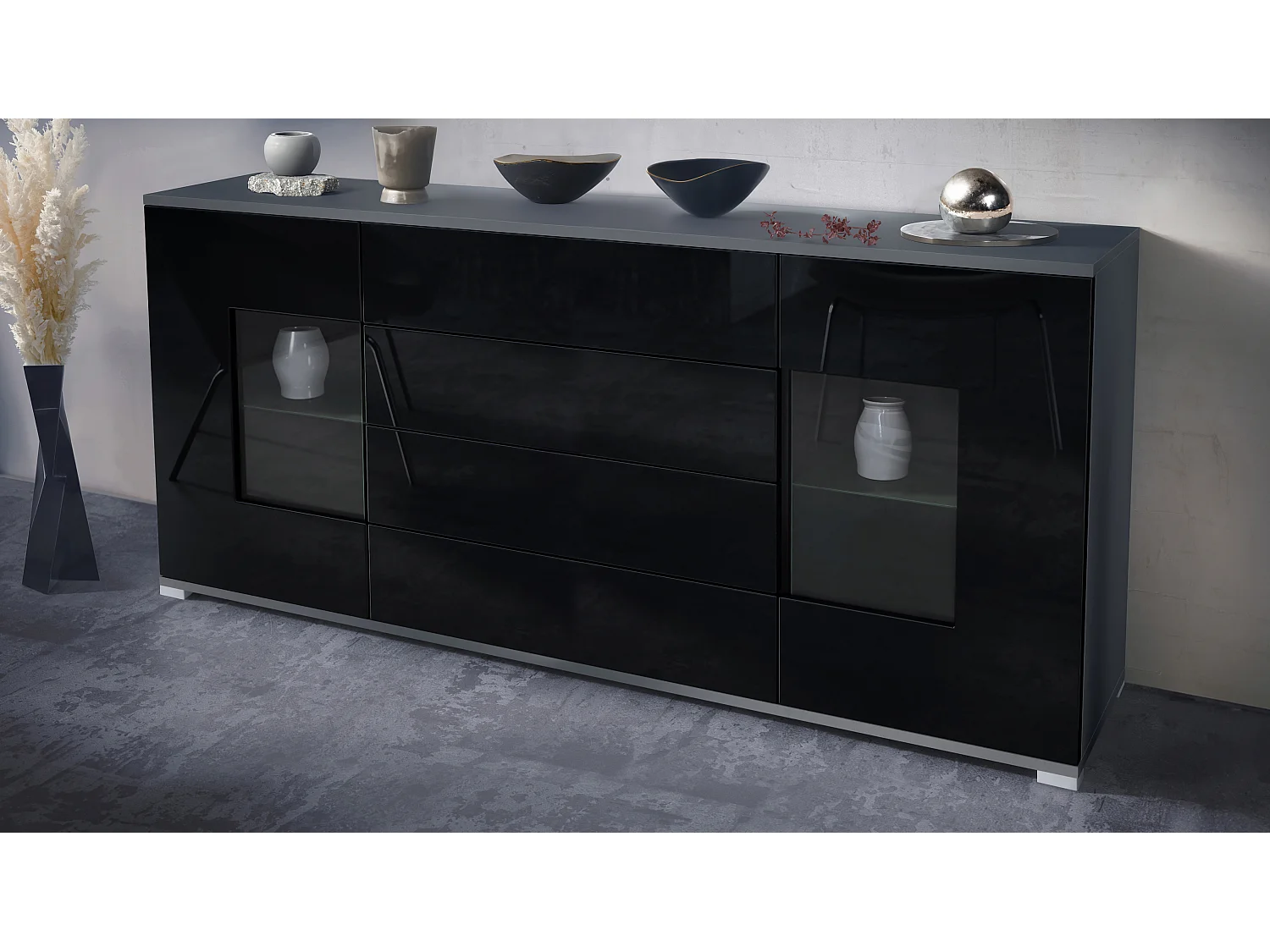 SIDEBOARD Grömitz Schwarz Hochglanz