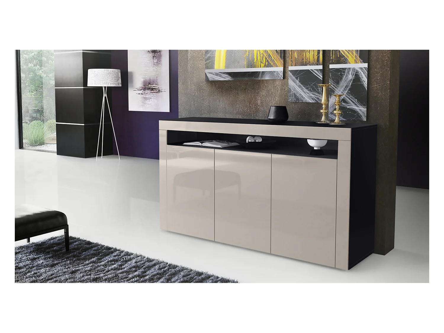 SIDEBOARD Valencia Sandgrau Hochglanz / Sandgrau Hochglanz