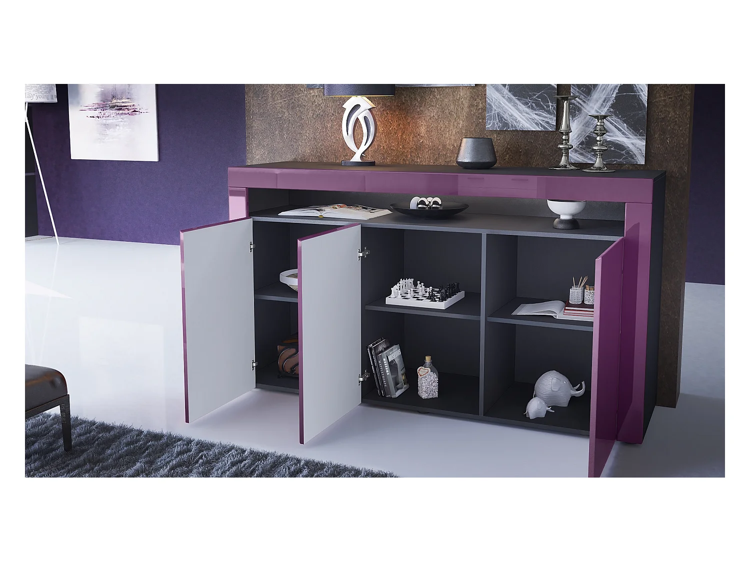 SIDEBOARD Valencia Sandgrau Hochglanz / Sandgrau Hochglanz