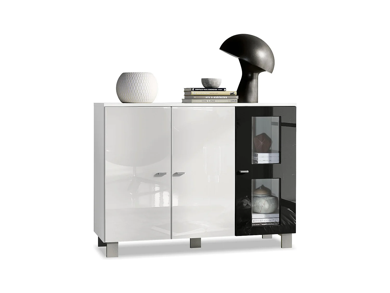 SIDEBOARD Denjo Tür in Schwarz Hochglanz