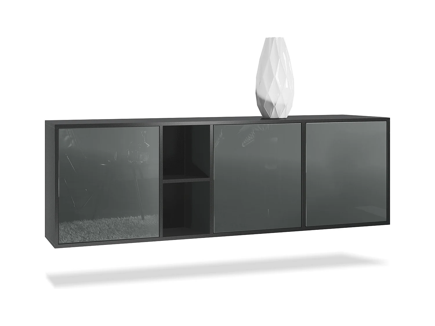 Commode Cuba - noir mat/gris haute brillance - Buffet moderne pour votre salon - (LxHxP) 182x53x35 cm