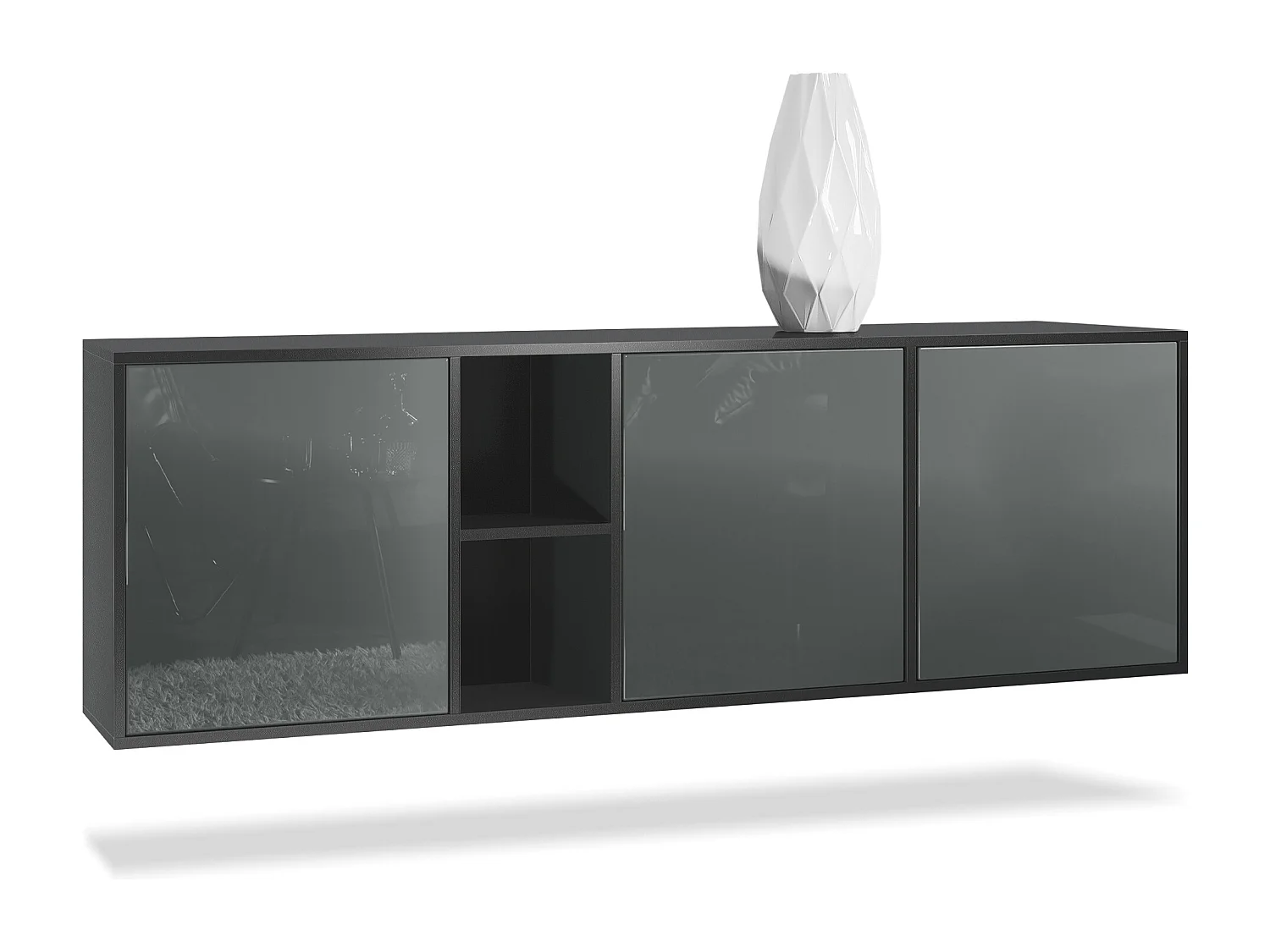 Vladon Cassettiera Cuba - nero opaco/grigio lucido - Credenza moderna per la zona giorno - (LxAxP) 182x53x35 cm