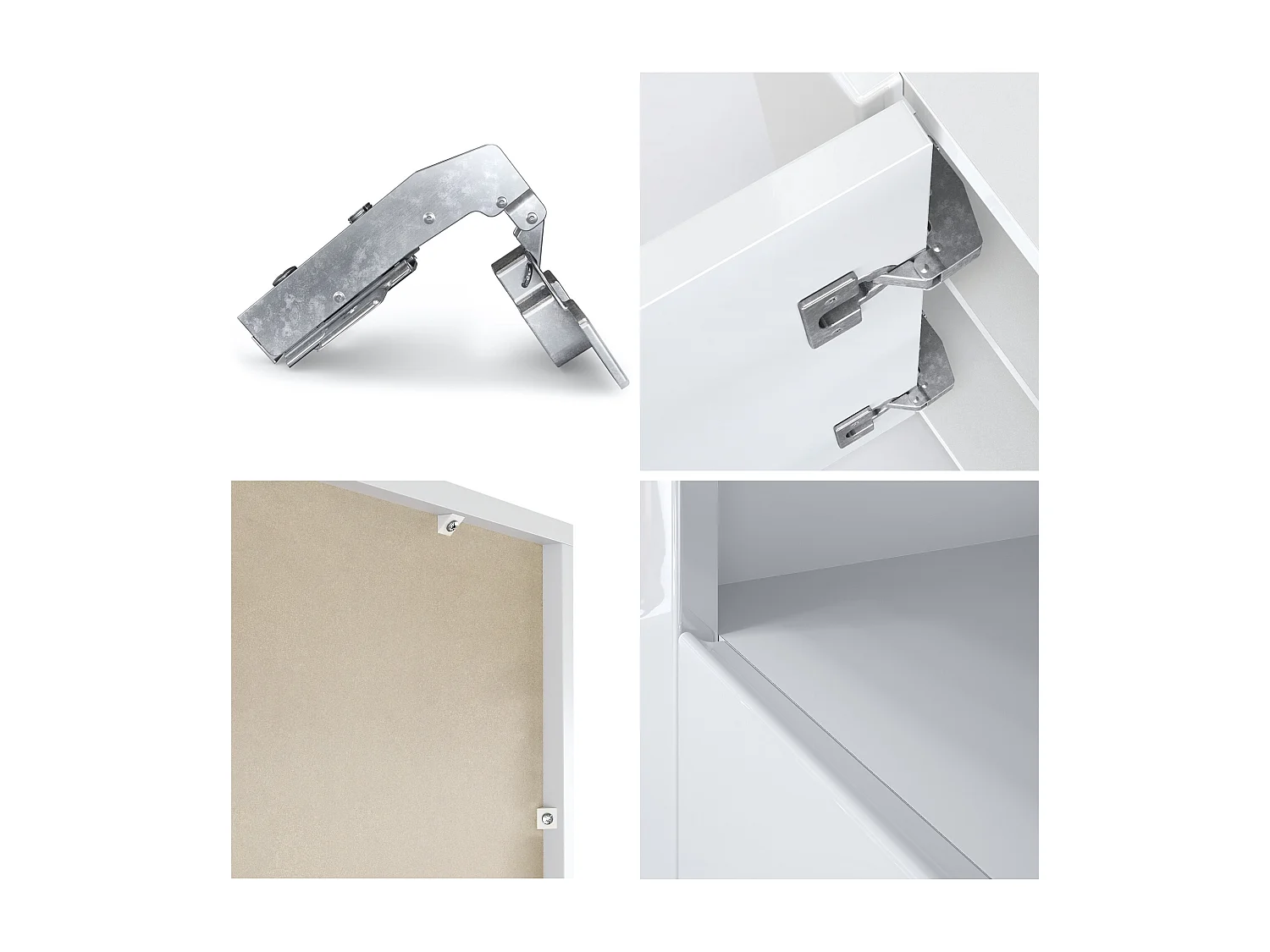 Madia  Valencia, mobile a 3 ante e 1 scomparto aperto, bianco opaco/beige lucido/bianco lucido (155 x 92 x 40 cm)