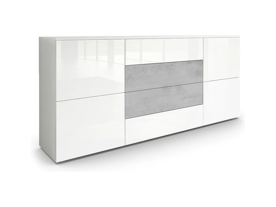SIDEBOARD Rova Weiß Hochglanz / Beton Oxid Optik