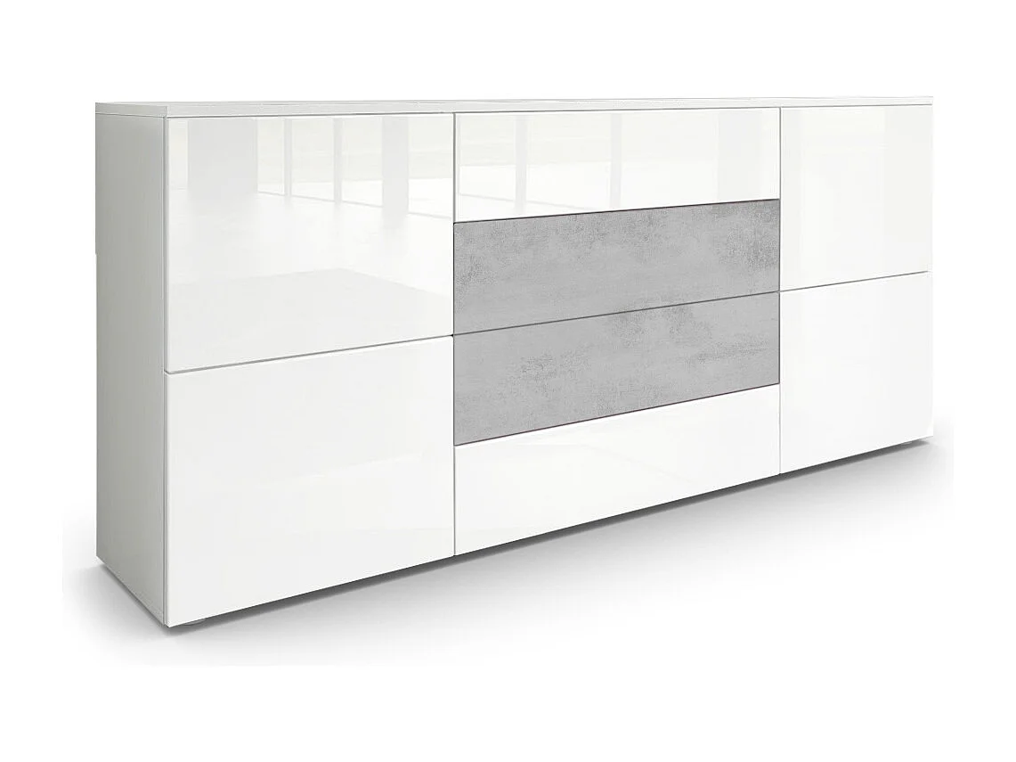 SIDEBOARD Rova Weiß Hochglanz / Beton Oxid Optik