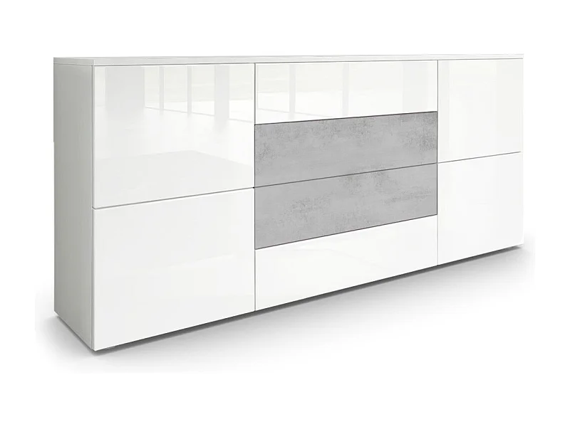 SIDEBOARD Rova Weiß Hochglanz / Beton Oxid Optik