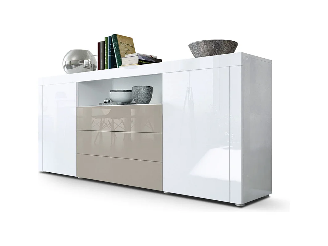 SIDEBOARD Santiago Weiß Hochglanz / Sandgrau Hochglanz