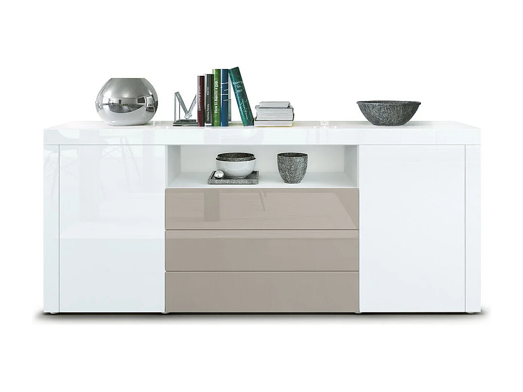 Vladon Sideboard Santiago, bianco lucido/grigio sabbia lucido - Modern chest of drawers for your living area - (WxHxD) 167 x 72 x 35 cm