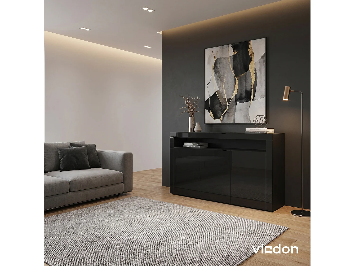 SIDEBOARD Valencia Schwarz Hochglanz / Schwarz Hochglanz