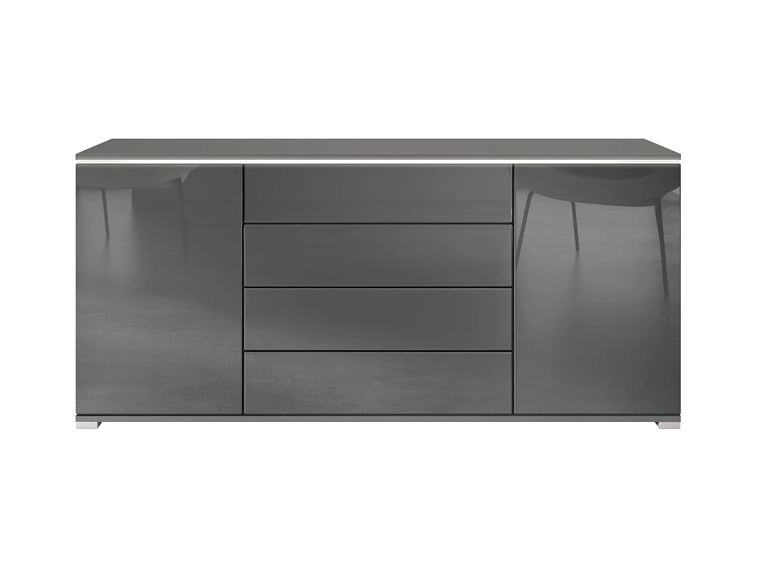 Buffet Faro V2 – Meuble avec 2 Portes & 4 Tiroirs, Armoire avec Bande LED Lumineuse, anthracite mat / gris haute brillance (166,5 x 75,5 x 35)