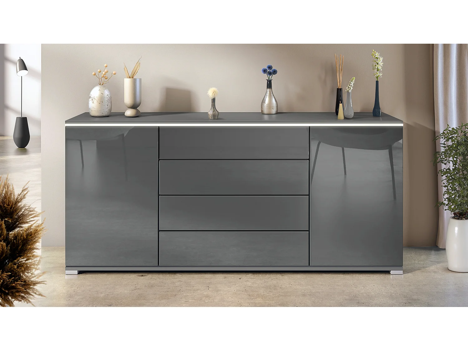 SIDEBOARD Faro Grau Hochglanz