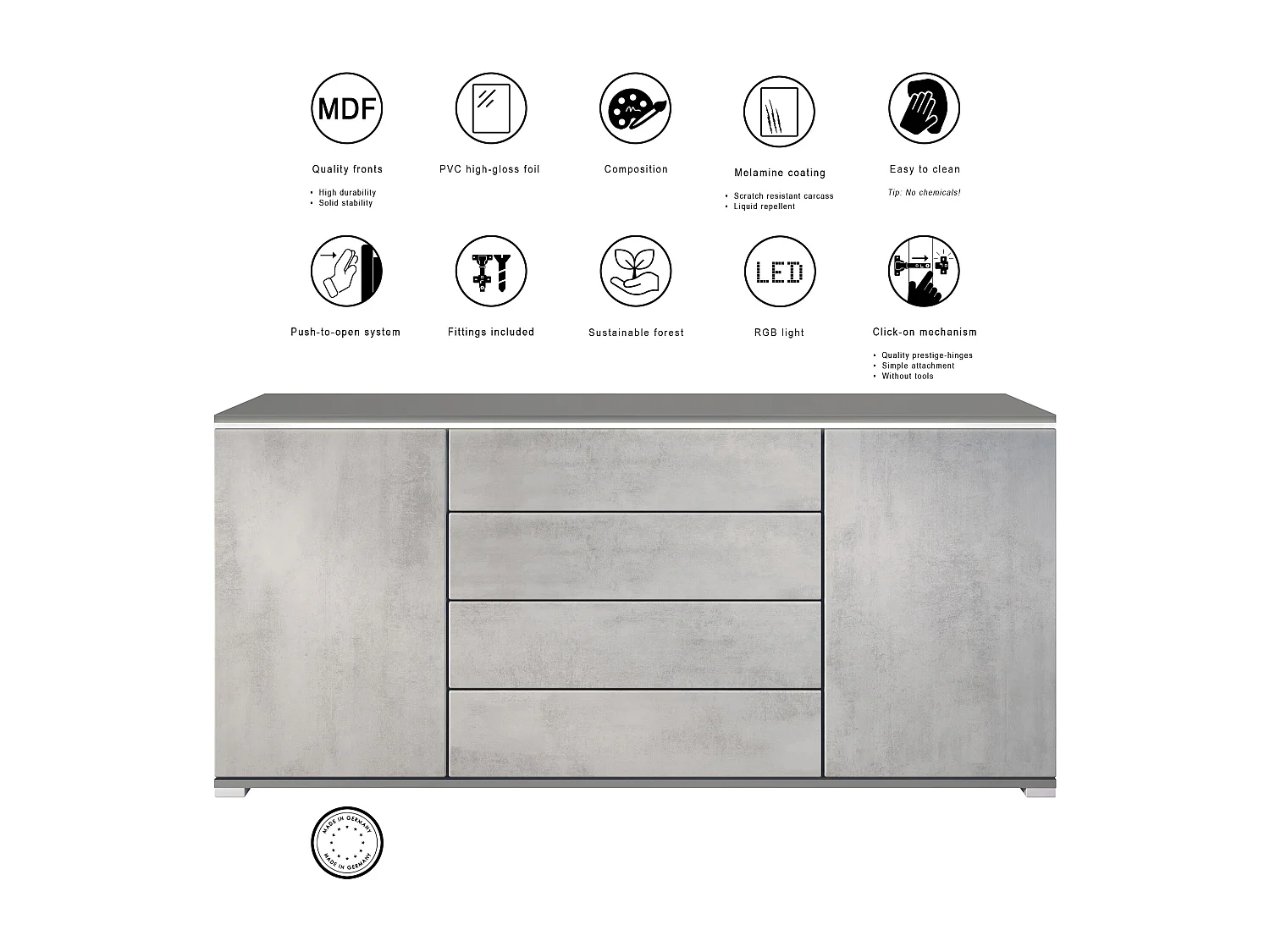 SIDEBOARD Faro Grau Hochglanz