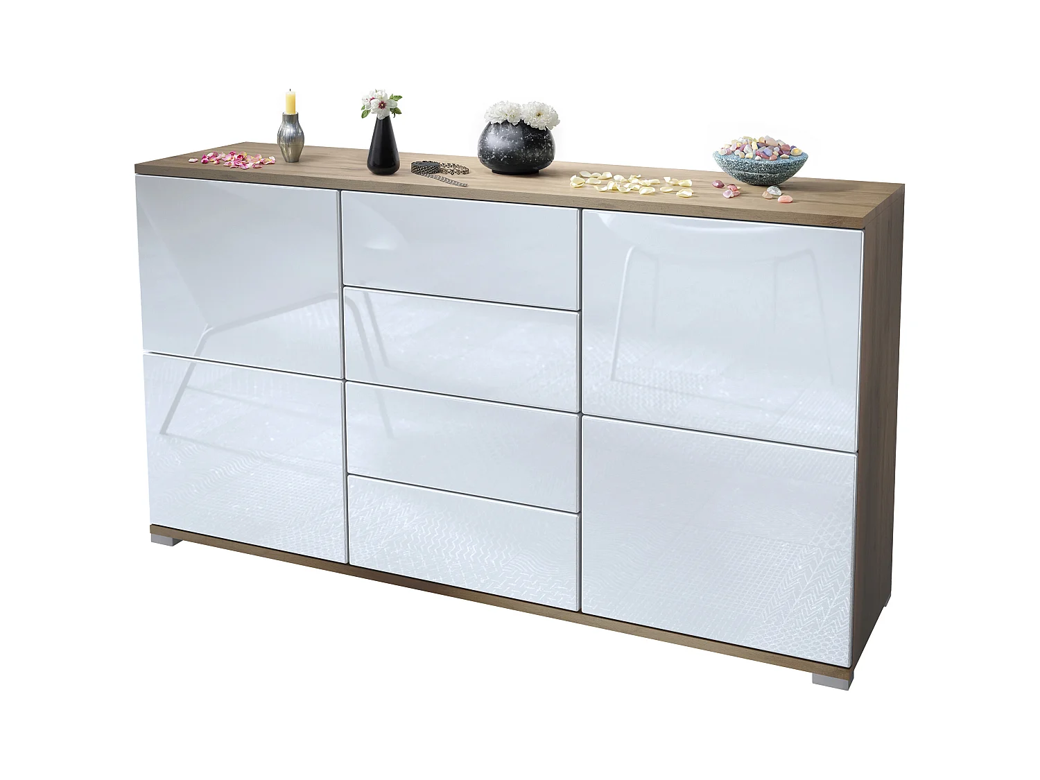 SIDEBOARD Rova Weiß Hochglanz