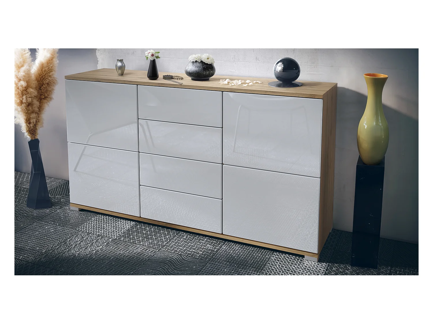 SIDEBOARD Rova Weiß Hochglanz