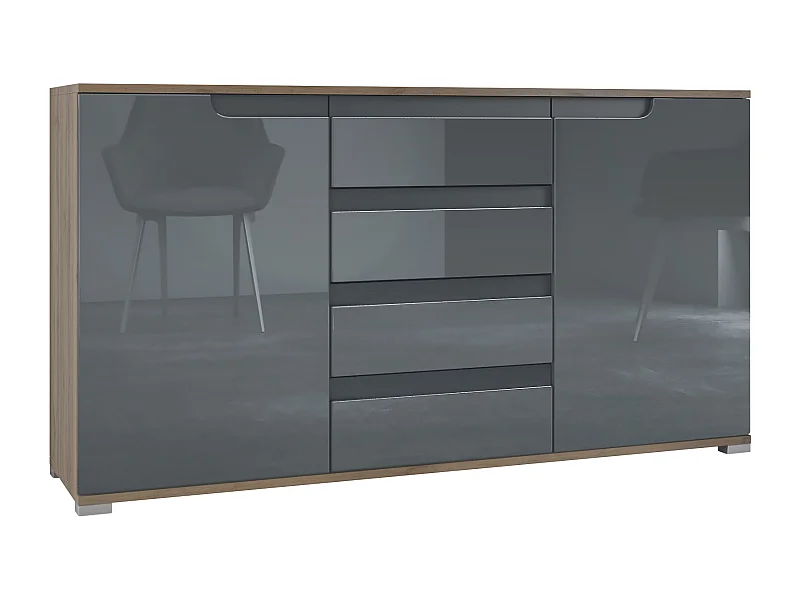 SIDEBOARD Sylt Grau Hochglanz / Anthrazit matt