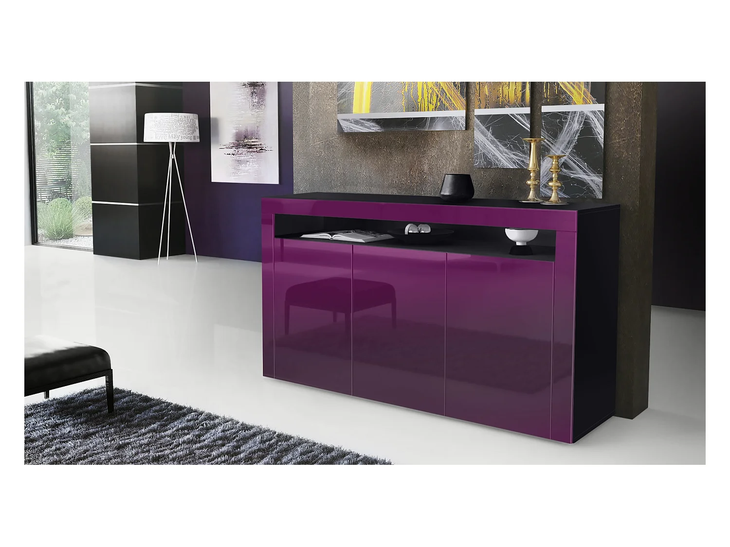 SIDEBOARD Valencia Brombeer Hochglanz / Brombeer Hochglanz