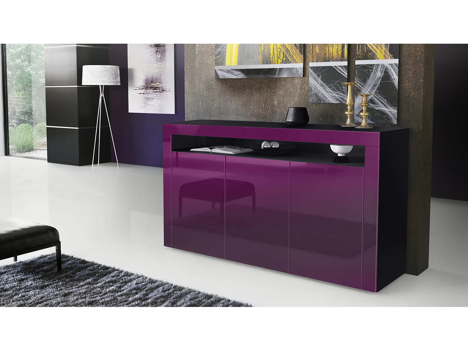 SIDEBOARD Valencia Brombeer Hochglanz / Brombeer Hochglanz