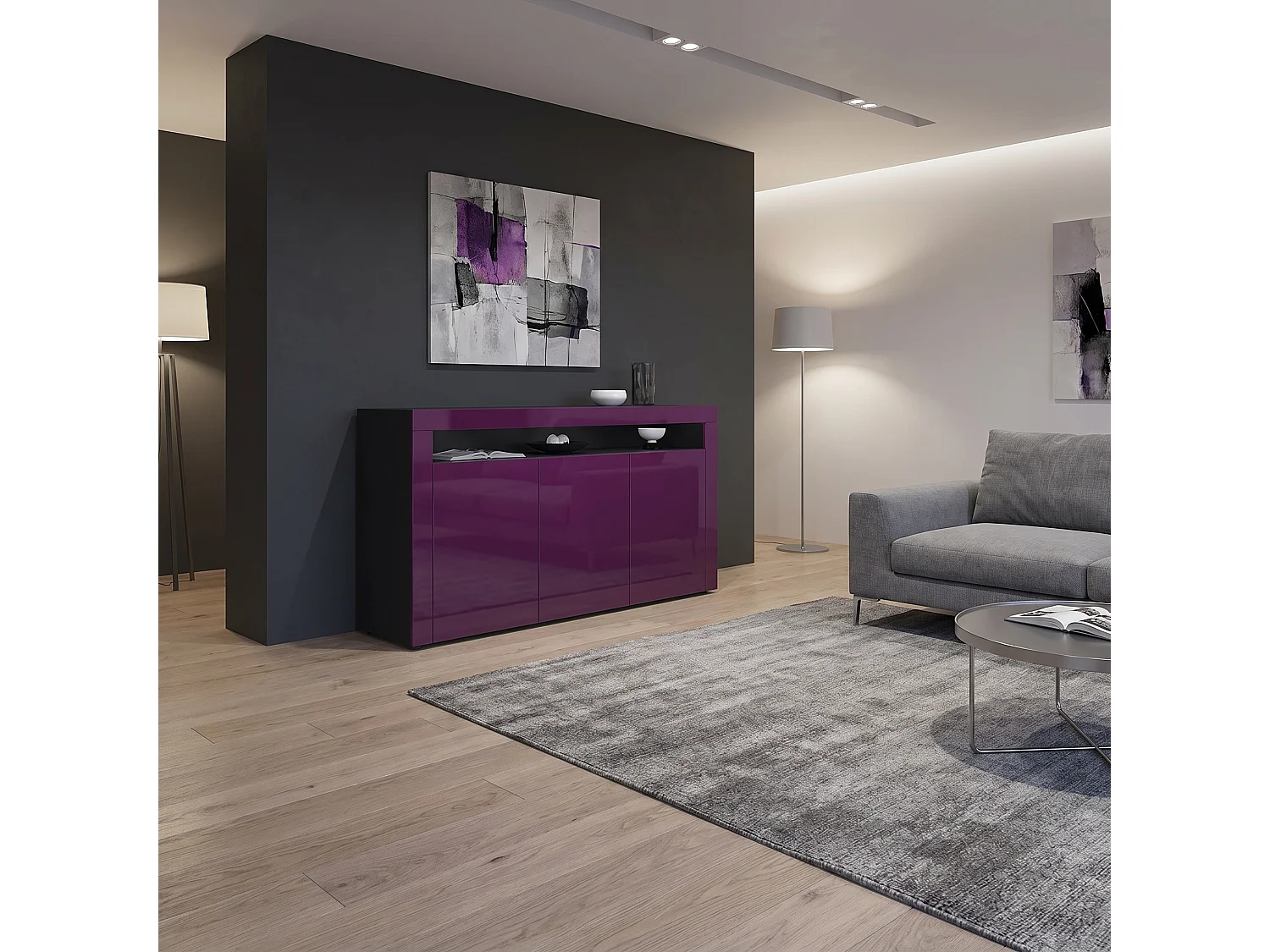 SIDEBOARD Valencia Brombeer Hochglanz / Brombeer Hochglanz