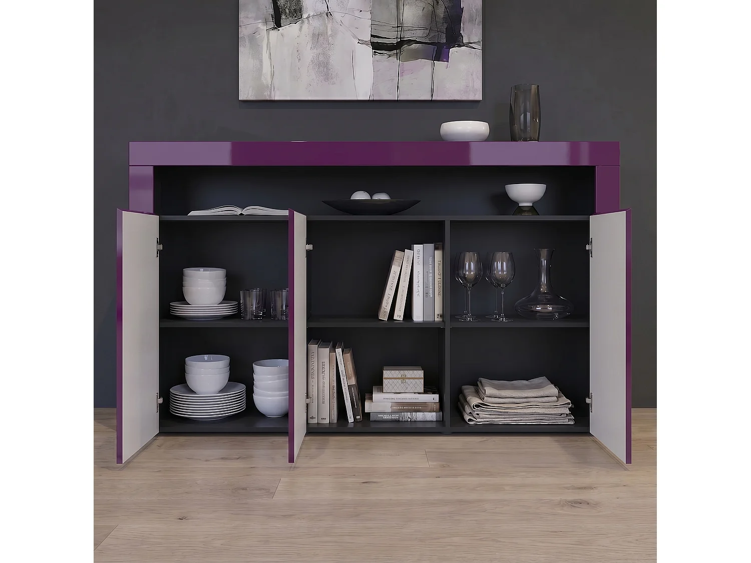 SIDEBOARD Valencia Brombeer Hochglanz / Brombeer Hochglanz