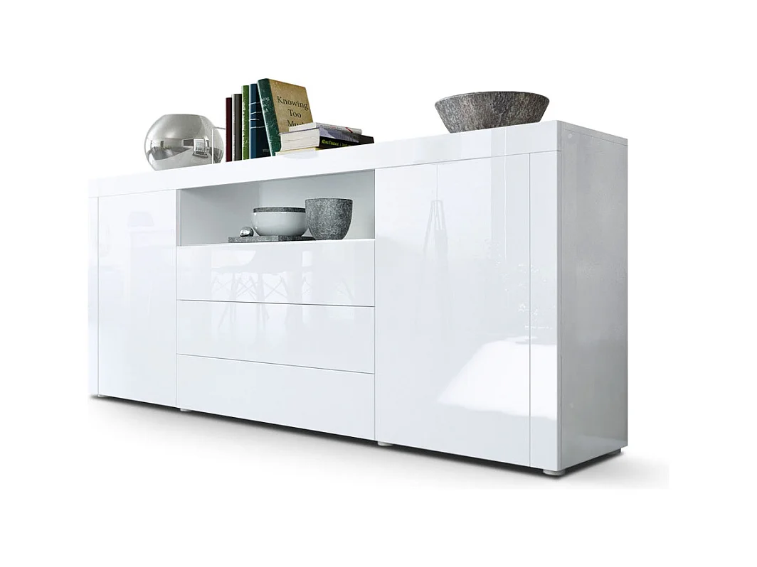 Sideboard Santiago, blanc haute brillance/blanc haute brillance - Modern chest of drawers for your living area - (WxHxD) 167 x 72 x 35 cm