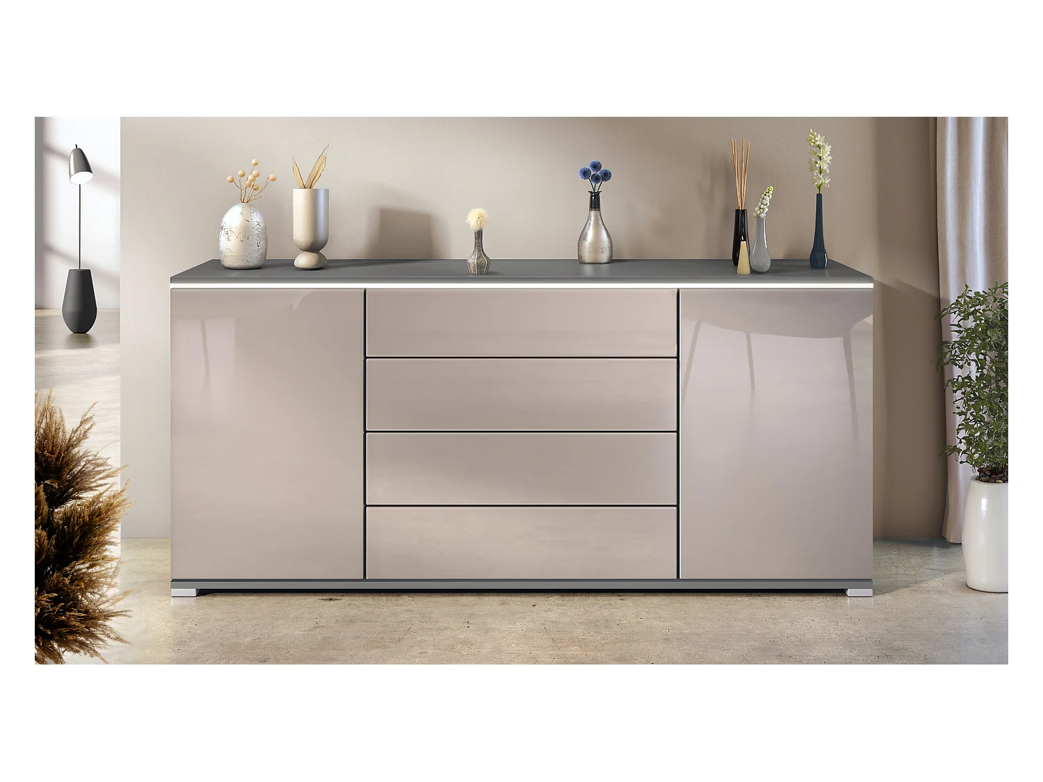 SIDEBOARD Faro Sandgrau Hochglanz