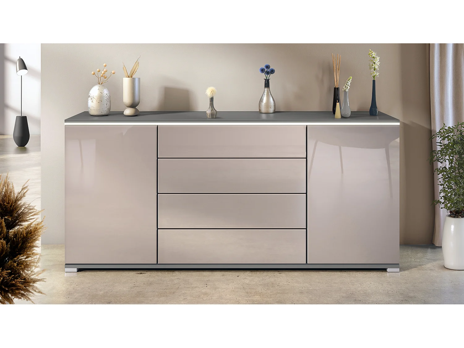 SIDEBOARD Faro Sandgrau Hochglanz