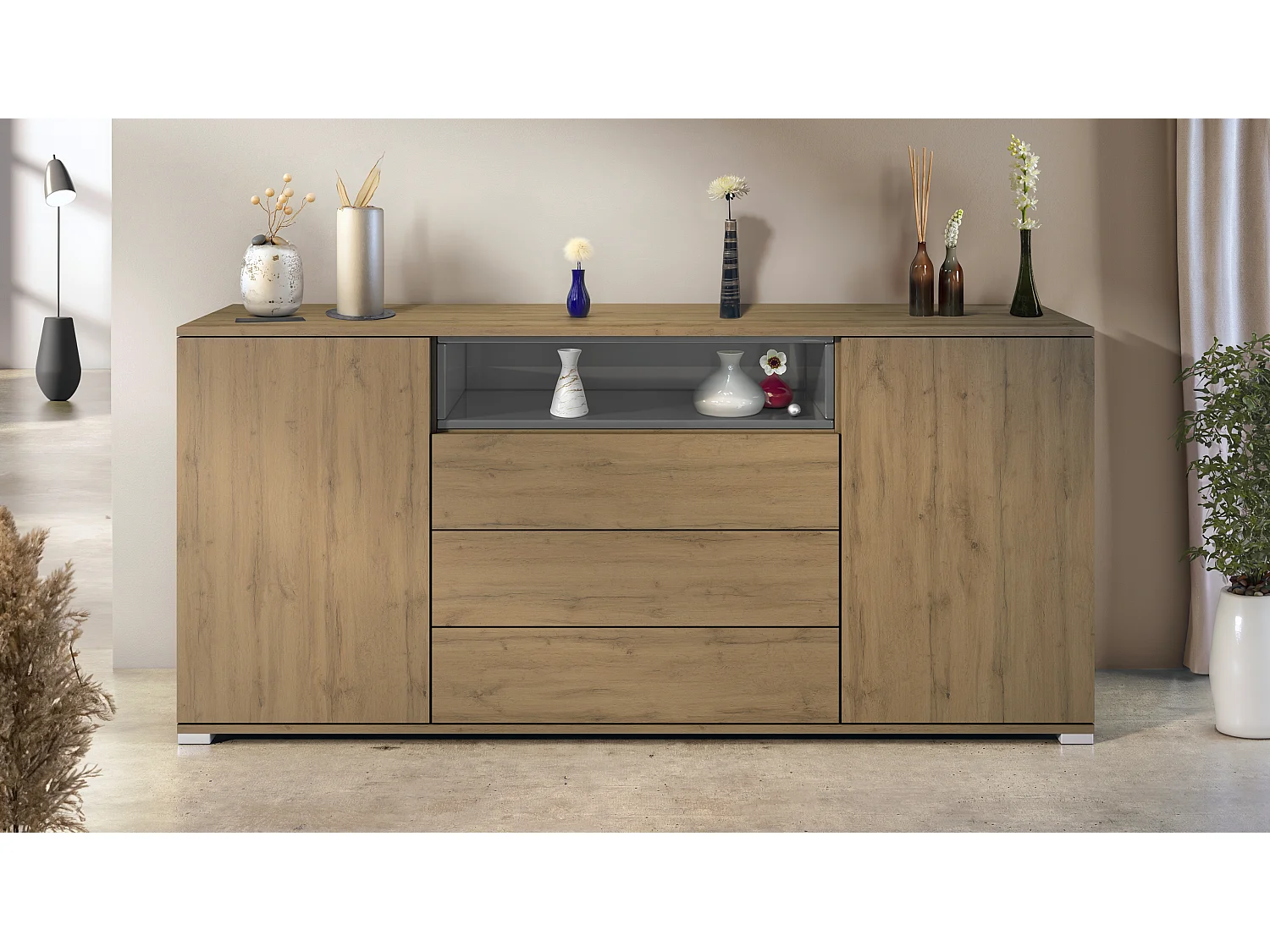 SIDEBOARD Skadu Grau Hochglanz
