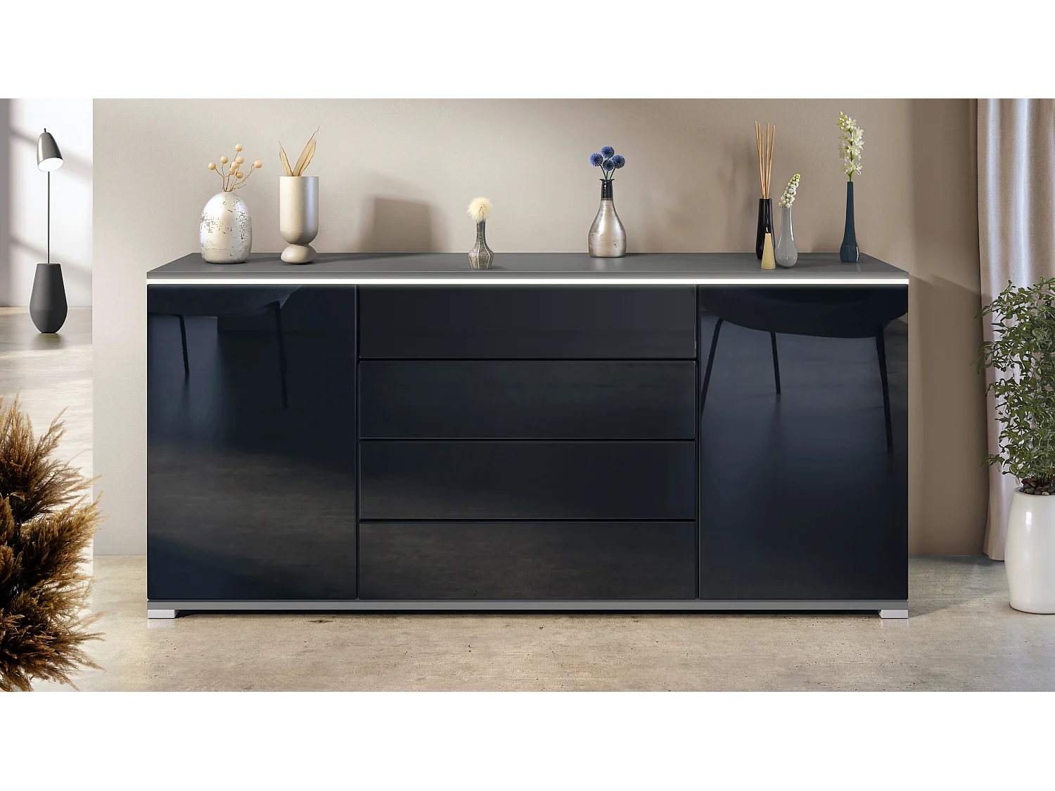 SIDEBOARD Faro Schwarz Hochglanz