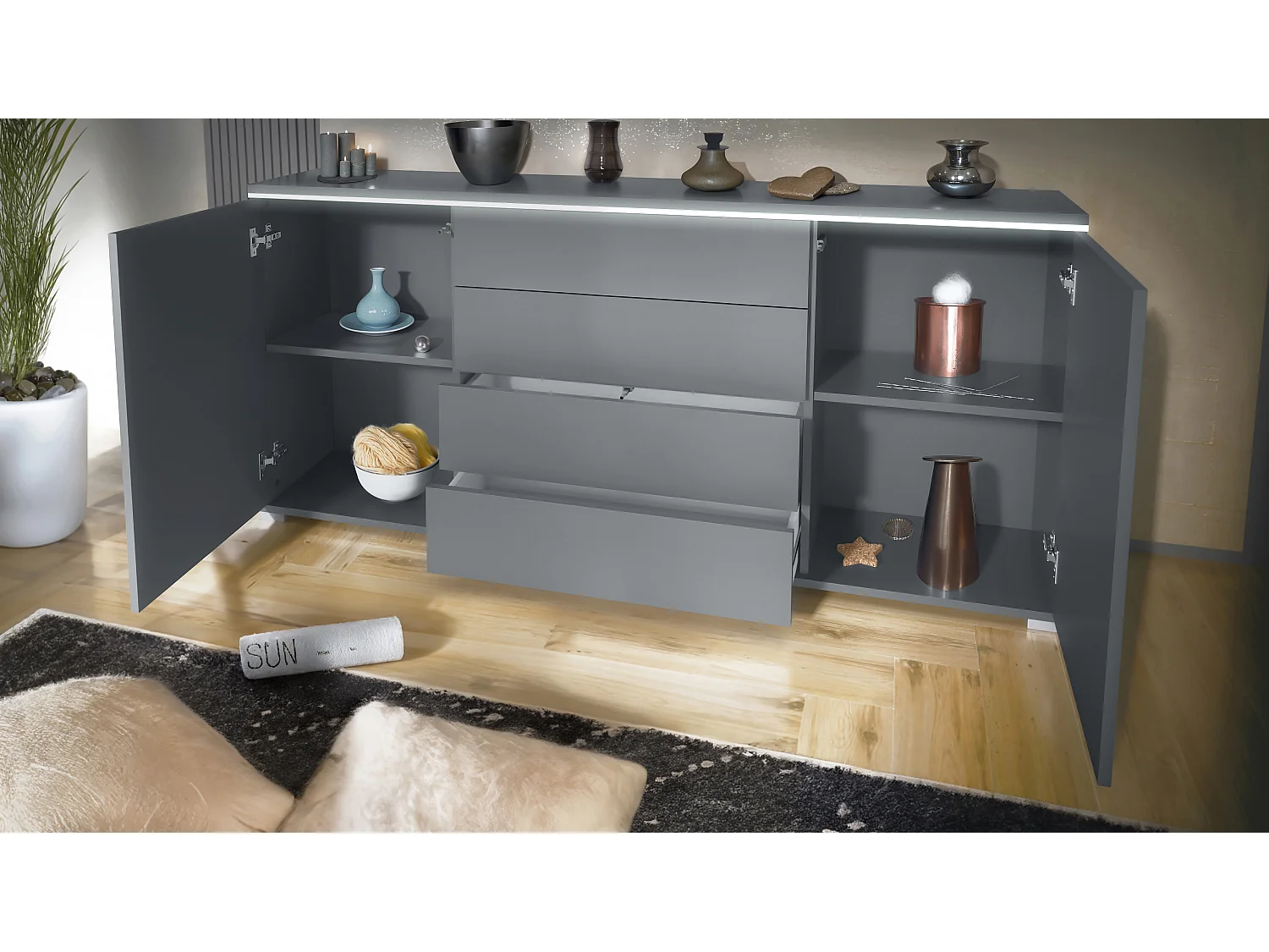 SIDEBOARD Faro Schwarz Hochglanz